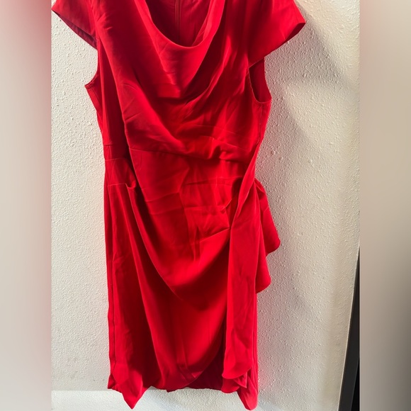Red Asymmetrical Ruched Sheath Dress - Picture 2 of 3